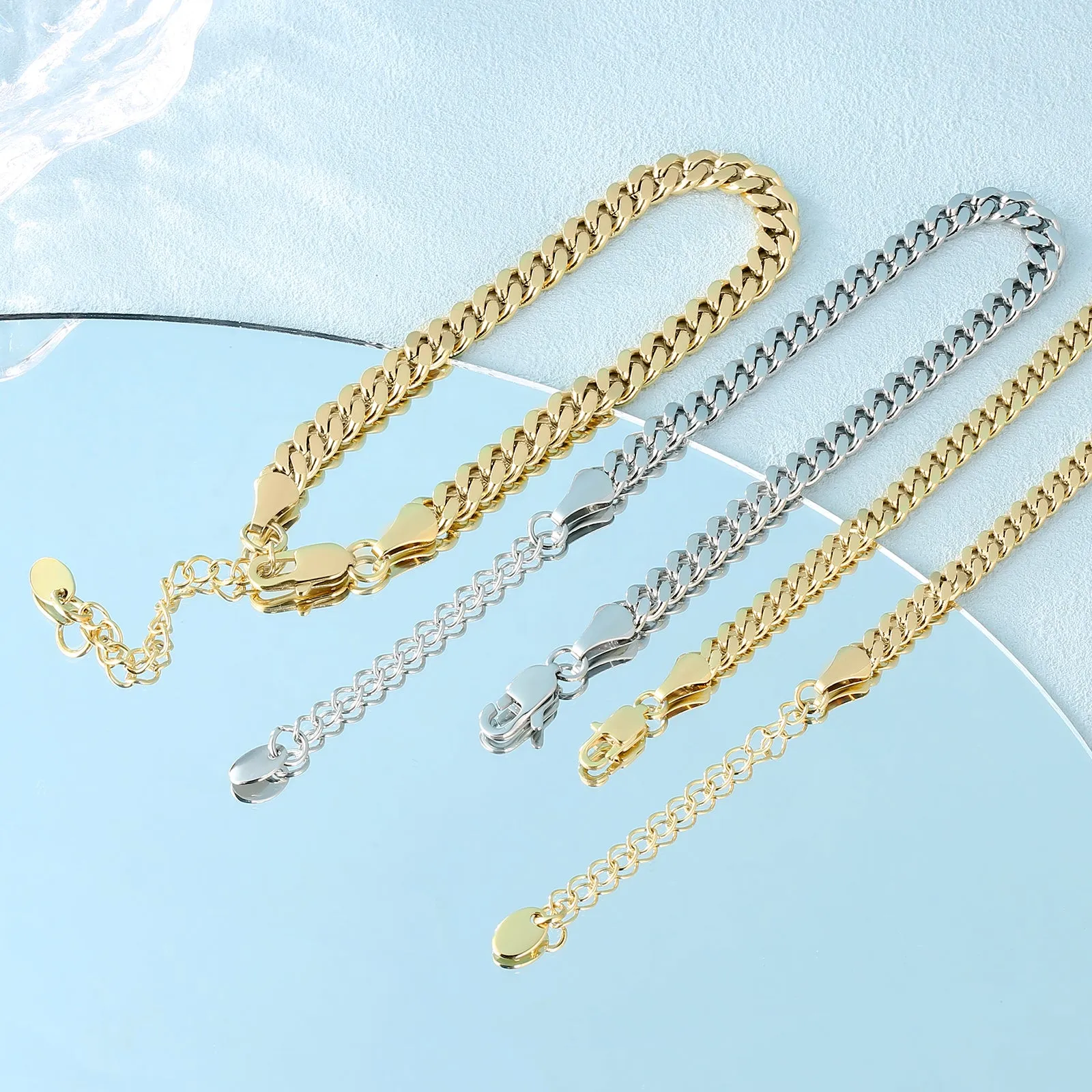 【NEW】14K Gold/White Gold Flat Cuban Curb Anklet  Bracelet KRKC