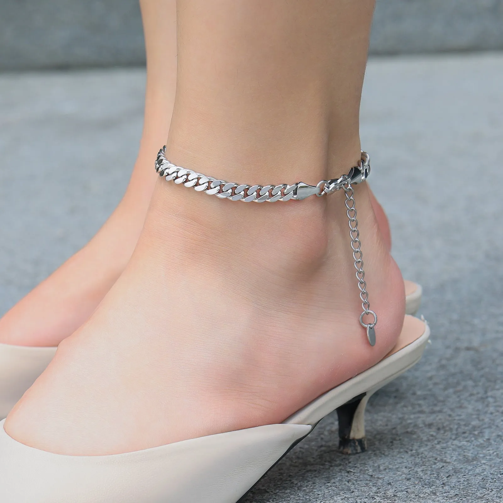 【NEW】14K Gold/White Gold Flat Cuban Curb Anklet  Bracelet KRKC