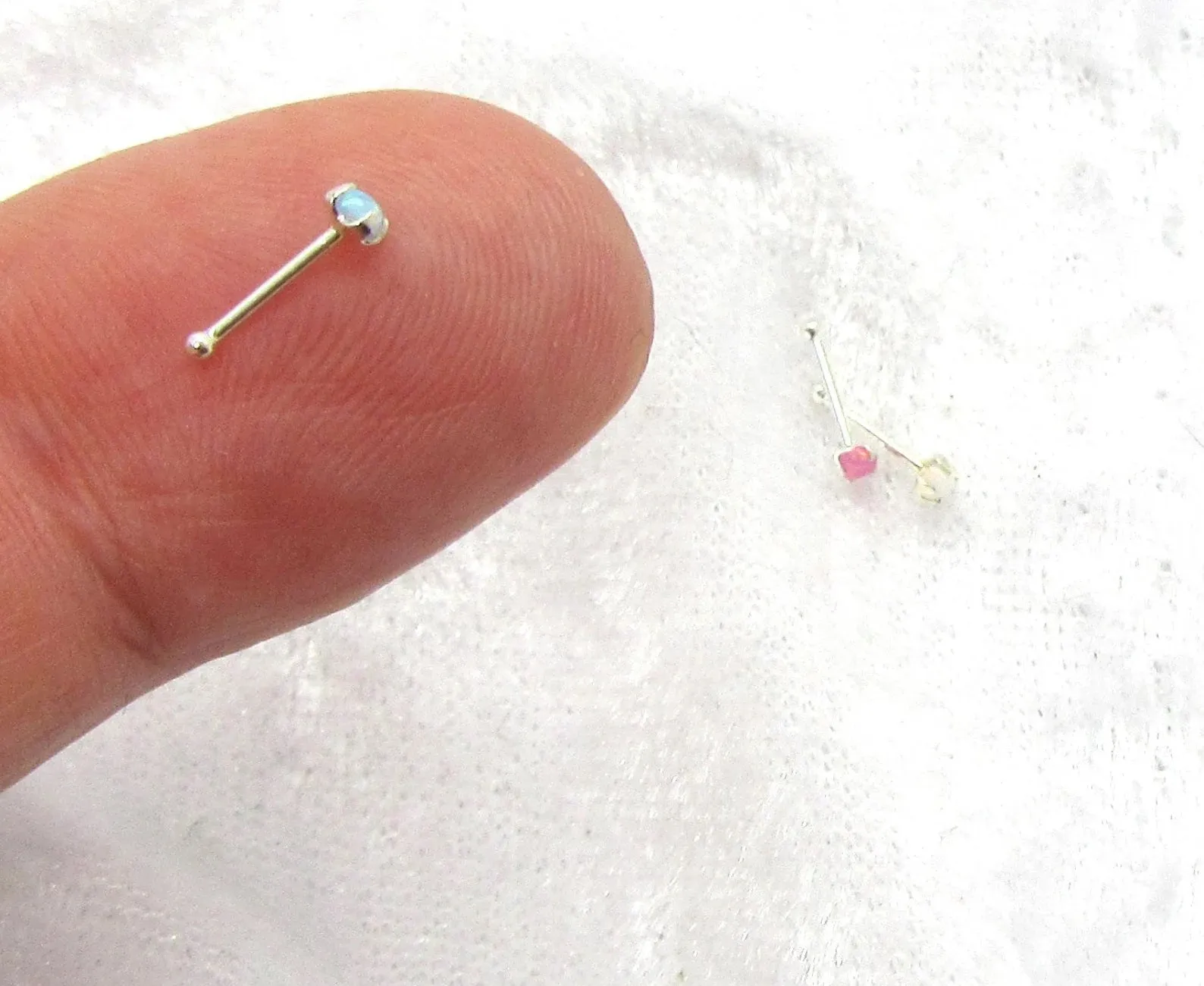 Nose Bones 22G Sterling Silver Ball End Nose Stud Ring Nose Studs Earrings 22 gauge 2mm Blue Pink White Opal Nose Studs