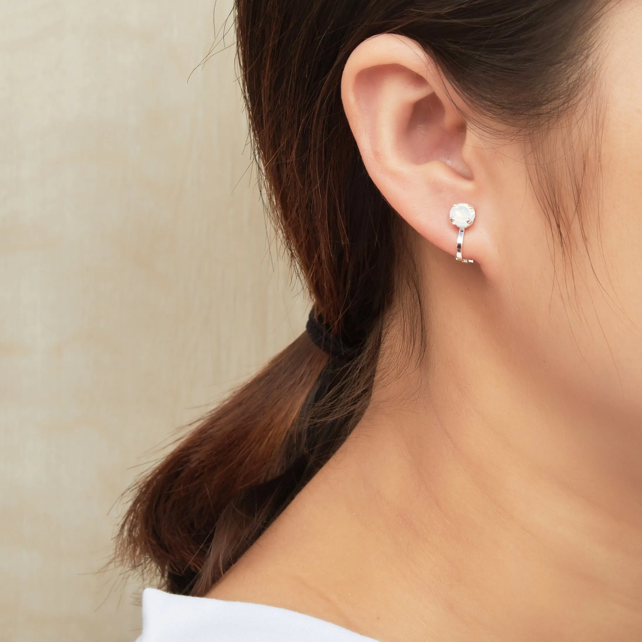 October (White Opal) Birthstone Clip On Earrings Created with Zircondia® Crystals