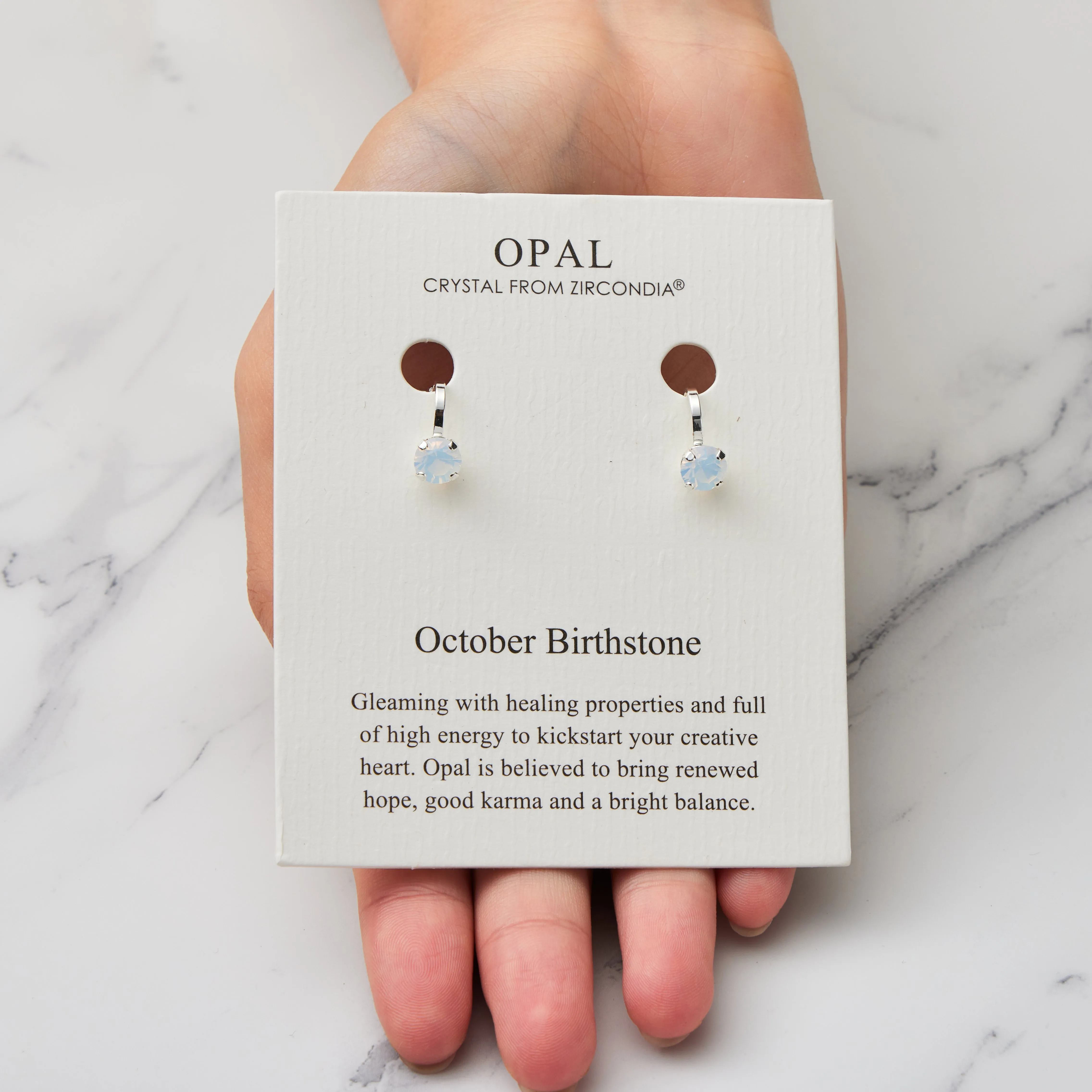 October (White Opal) Birthstone Clip On Earrings Created with Zircondia® Crystals