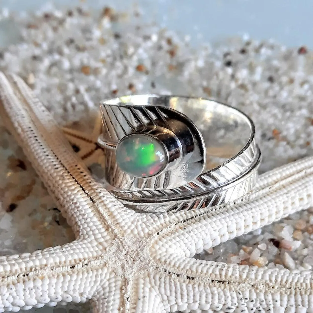 OPAL LEAF - 925 ADJUSTABLE OPAL RING