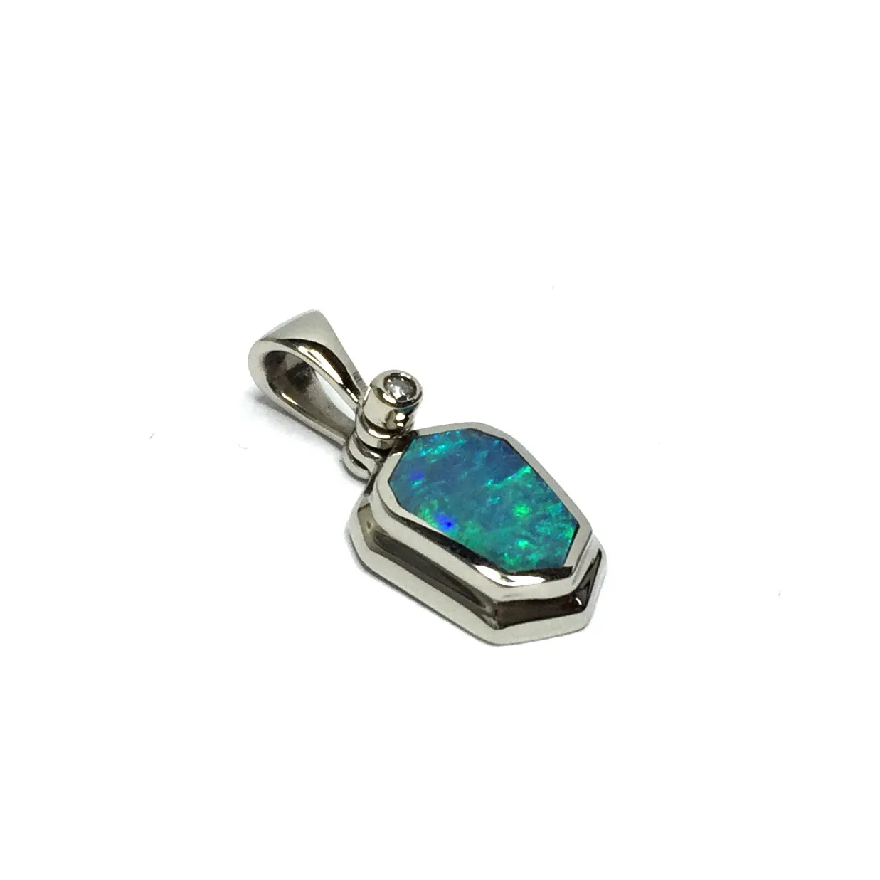 Opal Pendant Geometric Shape Inlaid Design with .02ct Round Diamond