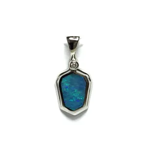 Opal Pendant Geometric Shape Inlaid Design with .02ct Round Diamond