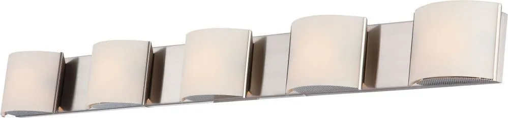 Pandora 5 Light Vanity In Polished Matte Nickel and White Opal Glass