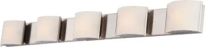 Pandora 5 Light Vanity In Polished Matte Nickel and White Opal Glass