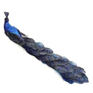 Peacock Long Tail Clip-on Blue with Gold 37cm