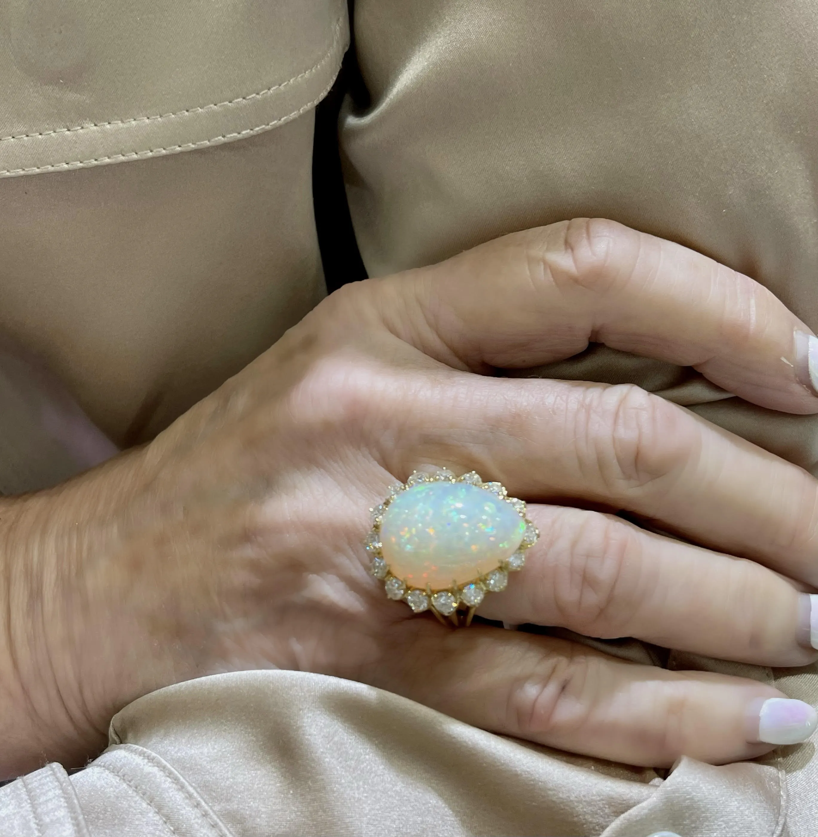 Pear Opal Ring with Diamonds
