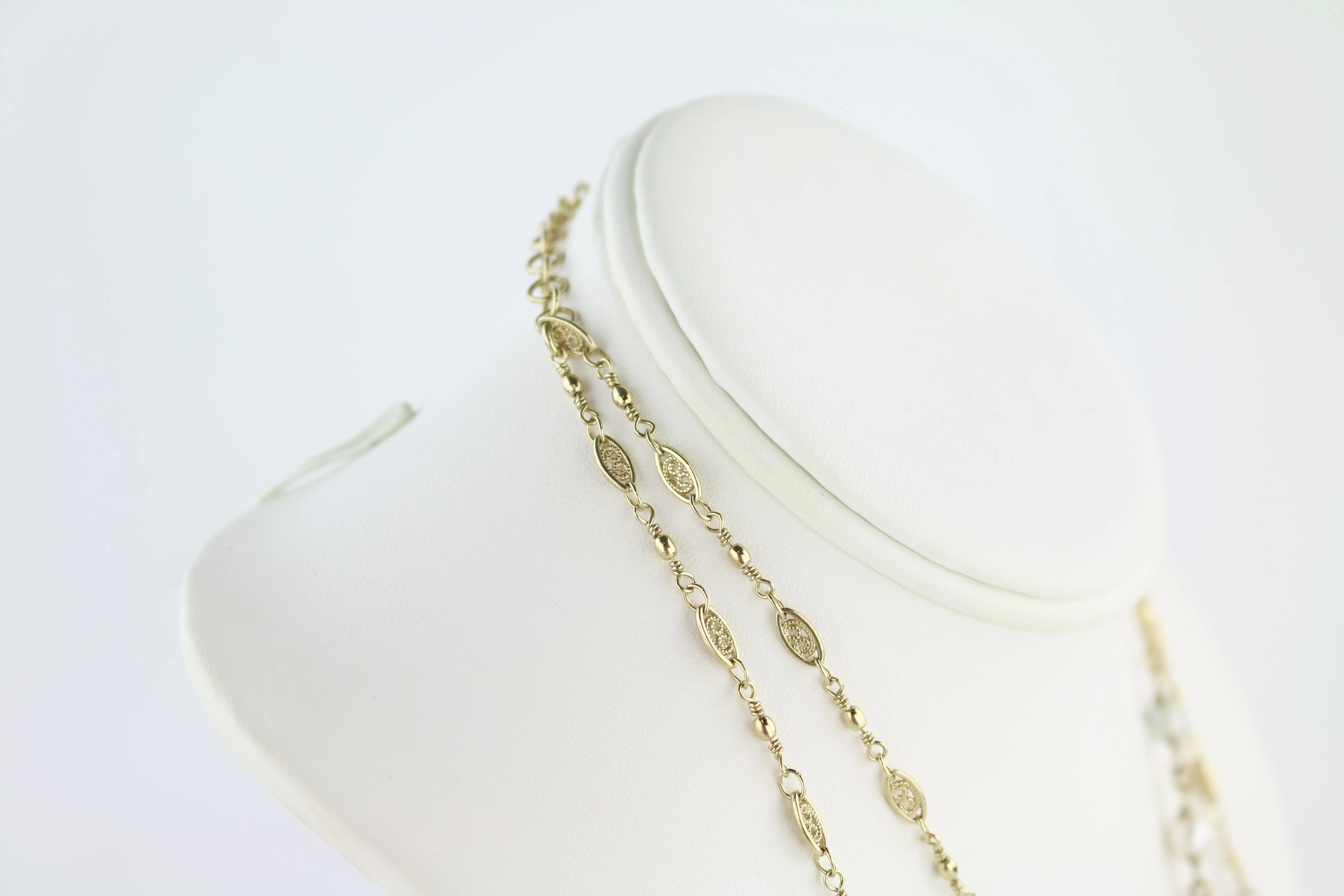 Pearl, Crystal & Beaded Flower Leaf Tiered Gold Long Necklace