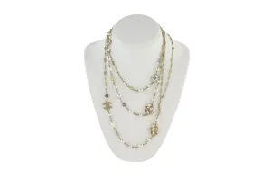 Pearl, Crystal & Beaded Flower Leaf Tiered Gold Long Necklace