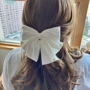 pearl embellished satin hair bow for women