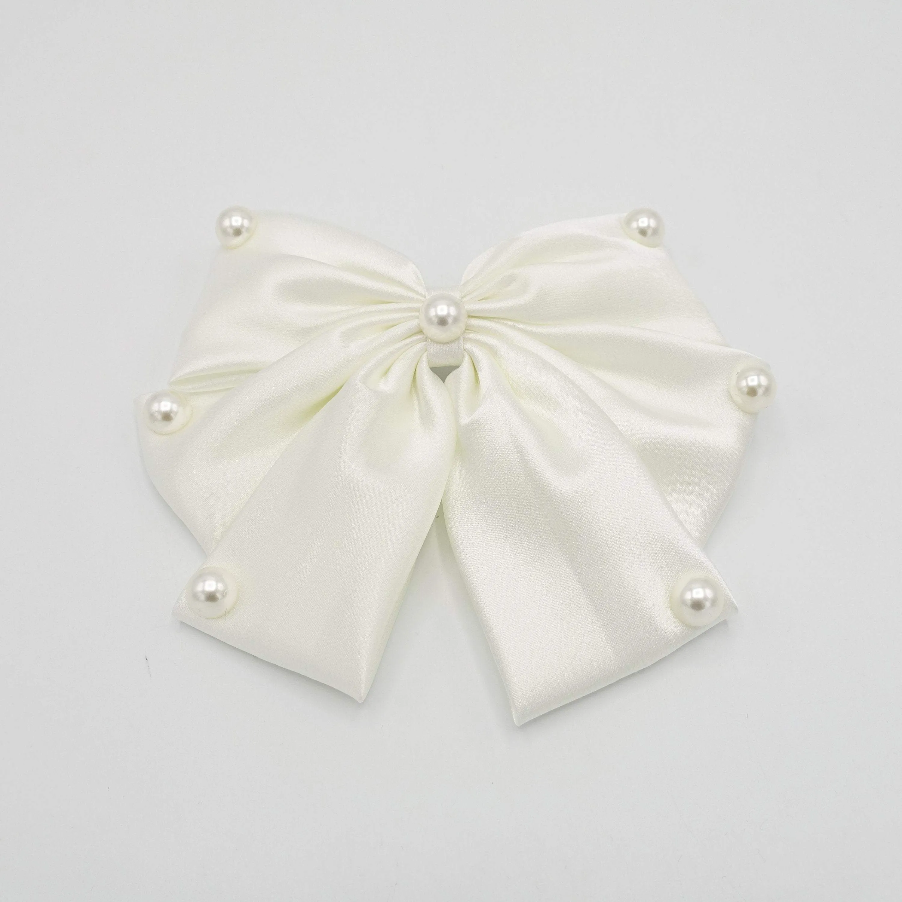 pearl embellished satin hair bow for women