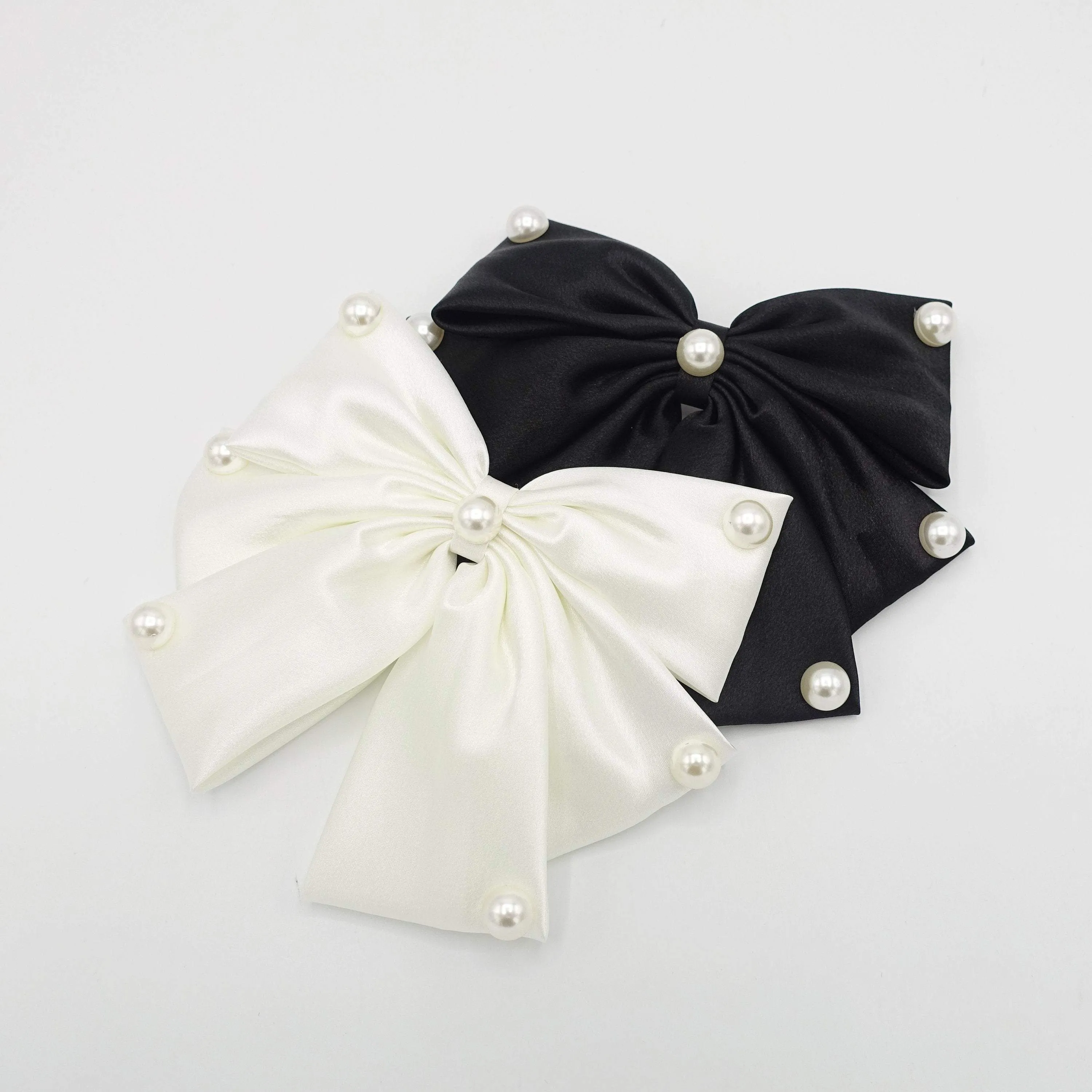 pearl embellished satin hair bow for women
