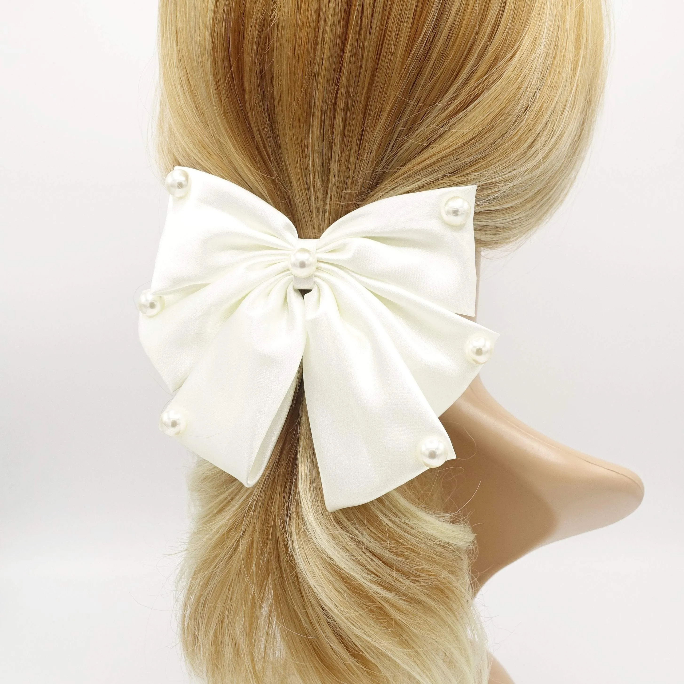 pearl embellished satin hair bow for women