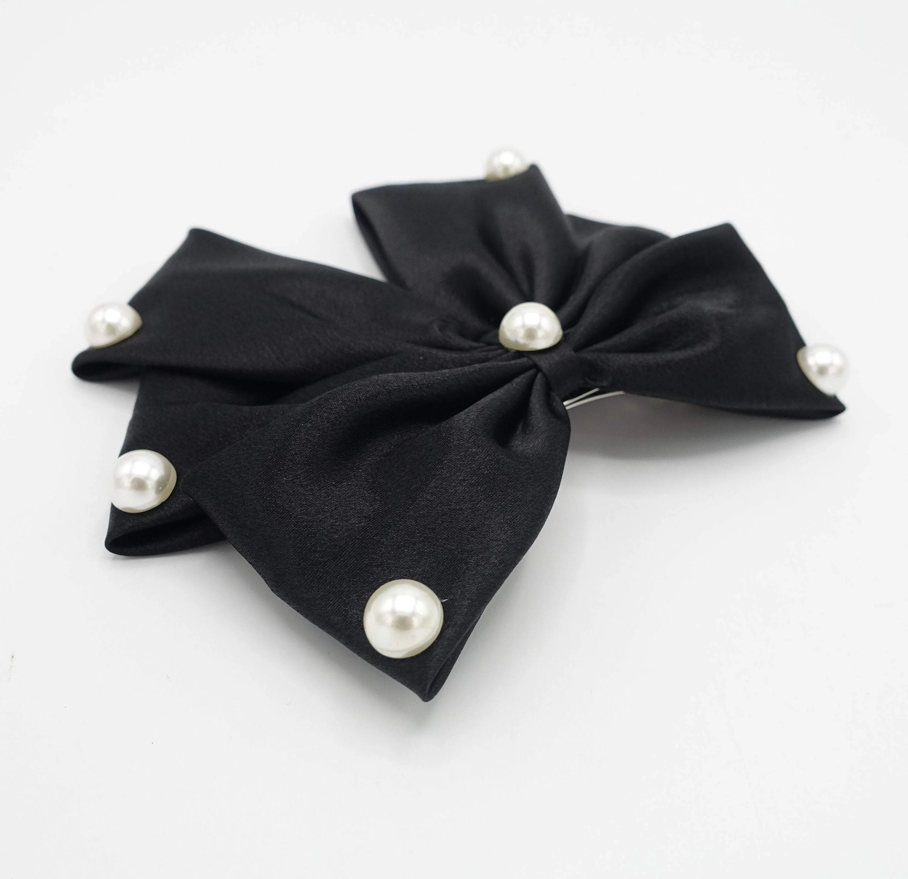 pearl embellished satin hair bow for women