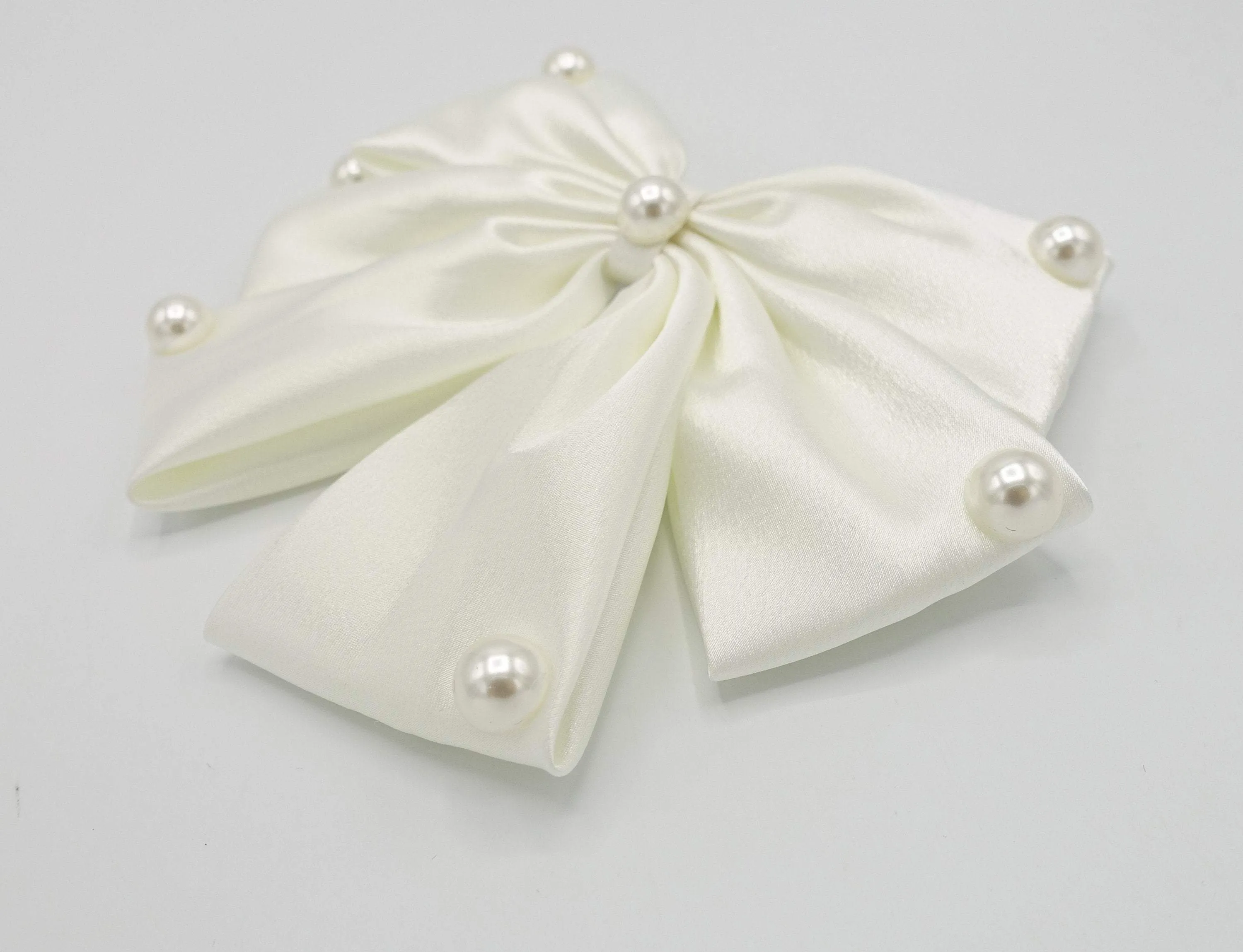 pearl embellished satin hair bow for women