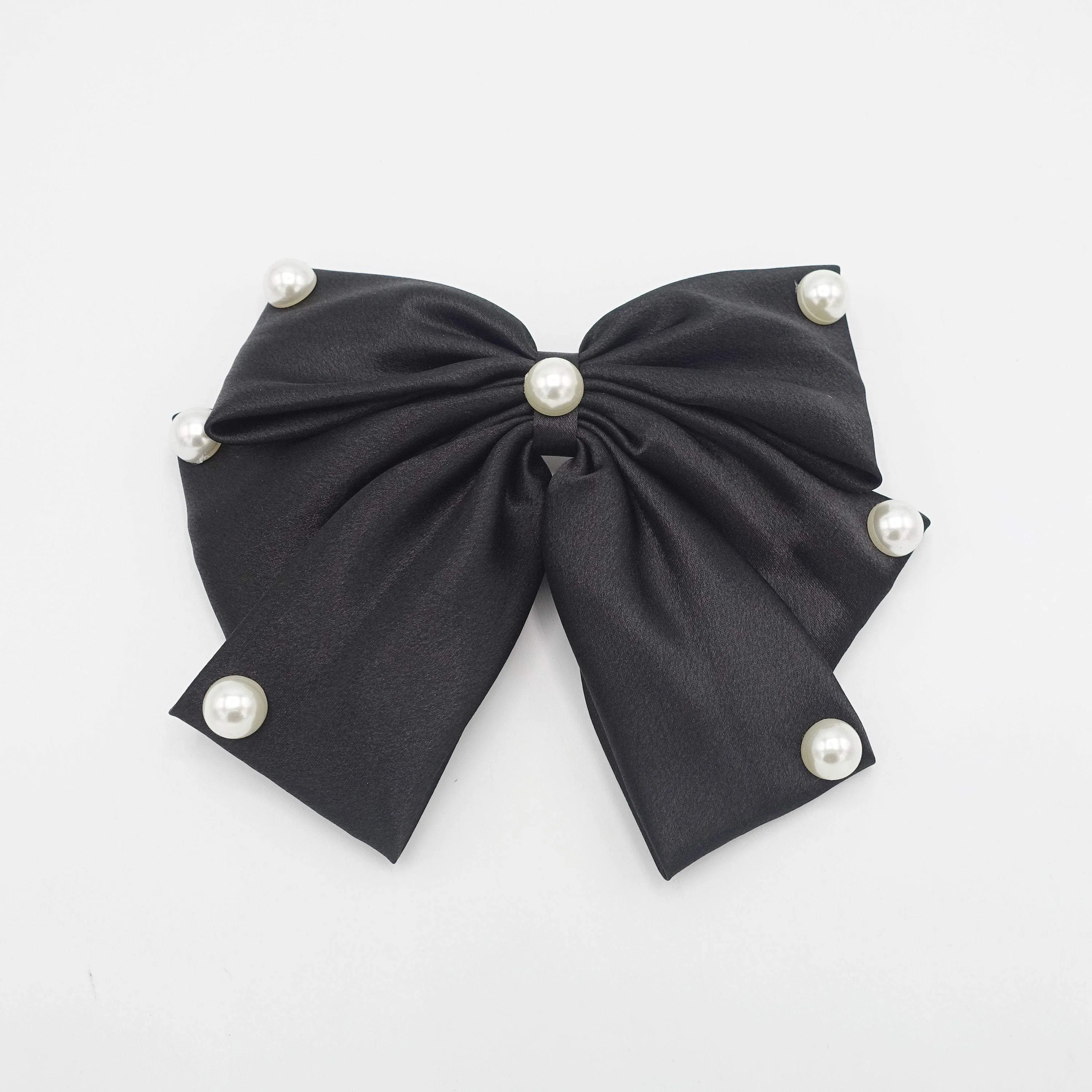 pearl embellished satin hair bow for women