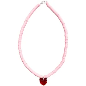 Pink Beaded Necklace - Red Heart