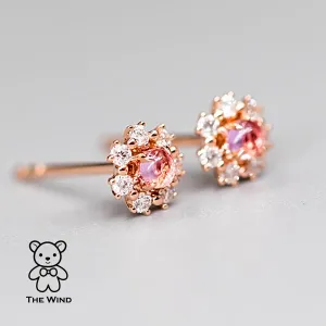 Pink Sapphire & Diamond Halo Stud Earrings 18K Rose Gold