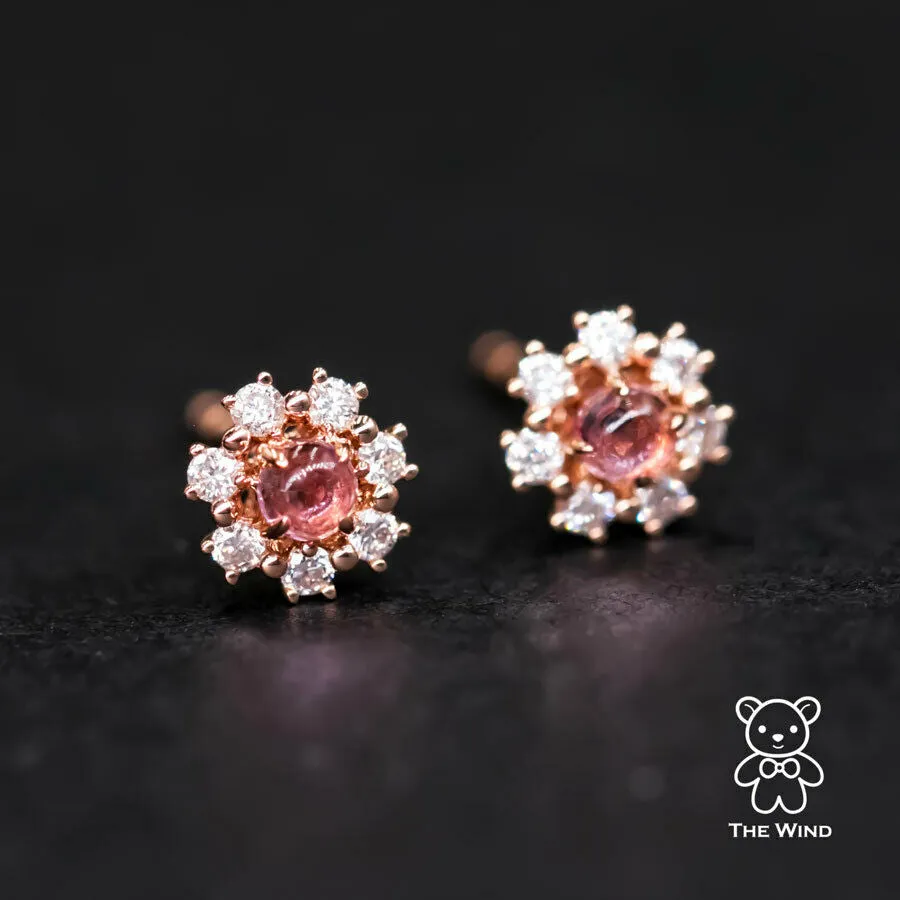 Pink Sapphire & Diamond Halo Stud Earrings 18K Rose Gold