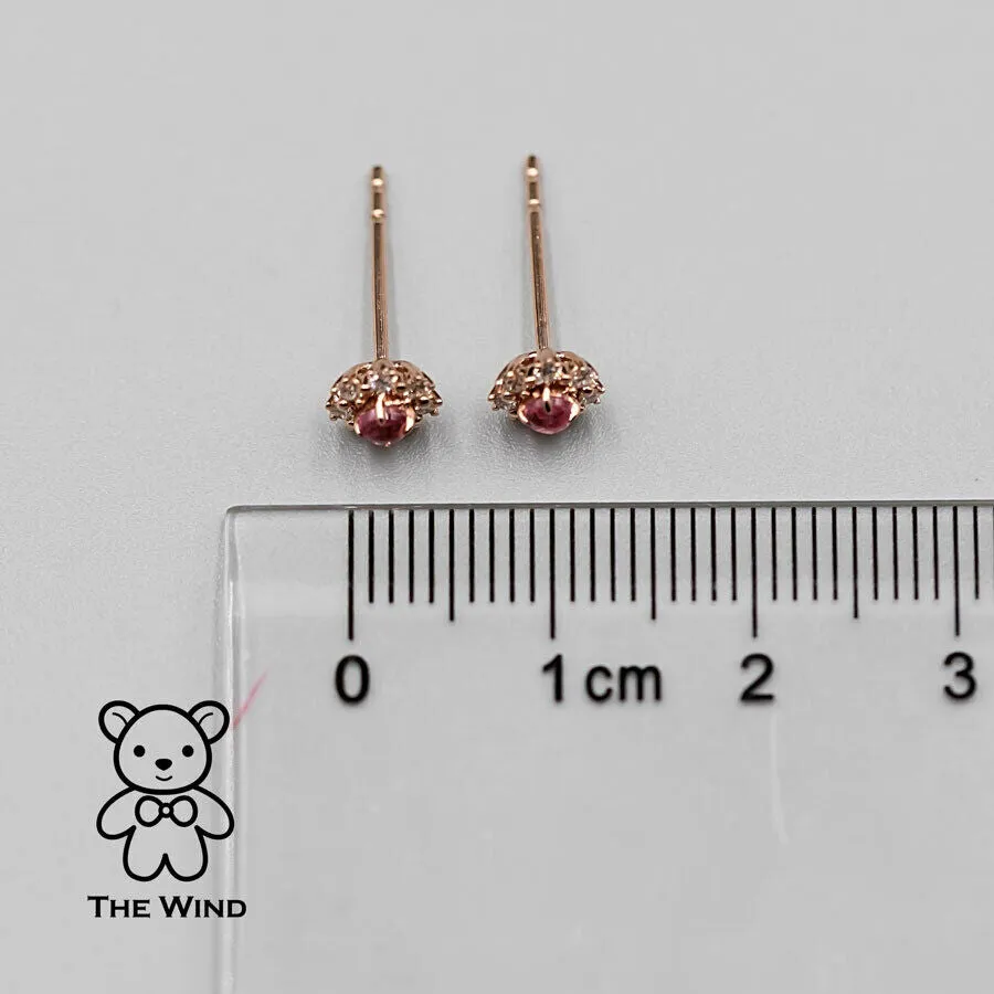 Pink Sapphire & Diamond Halo Stud Earrings 18K Rose Gold