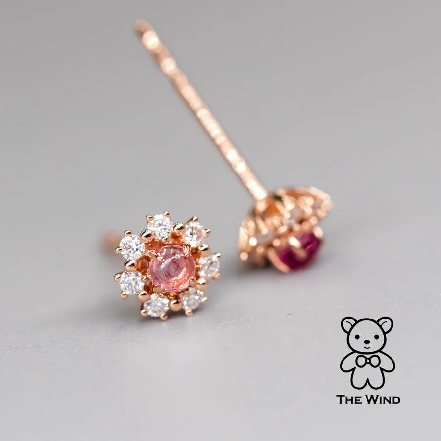 Pink Sapphire & Diamond Halo Stud Earrings 18K Rose Gold