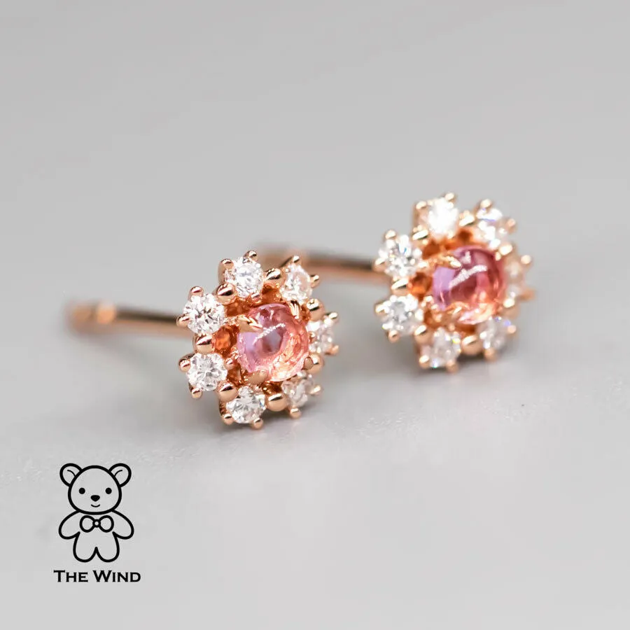 Pink Sapphire & Diamond Halo Stud Earrings 18K Rose Gold