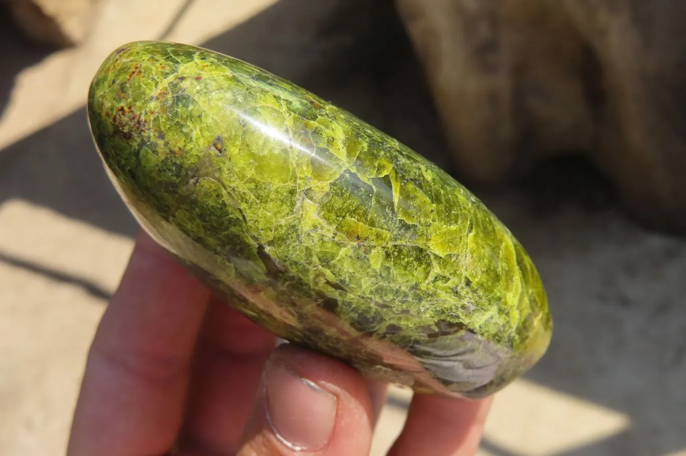 Polished Green Opal Standing Free Forms x 6 From Antsirabe, Madagascar
