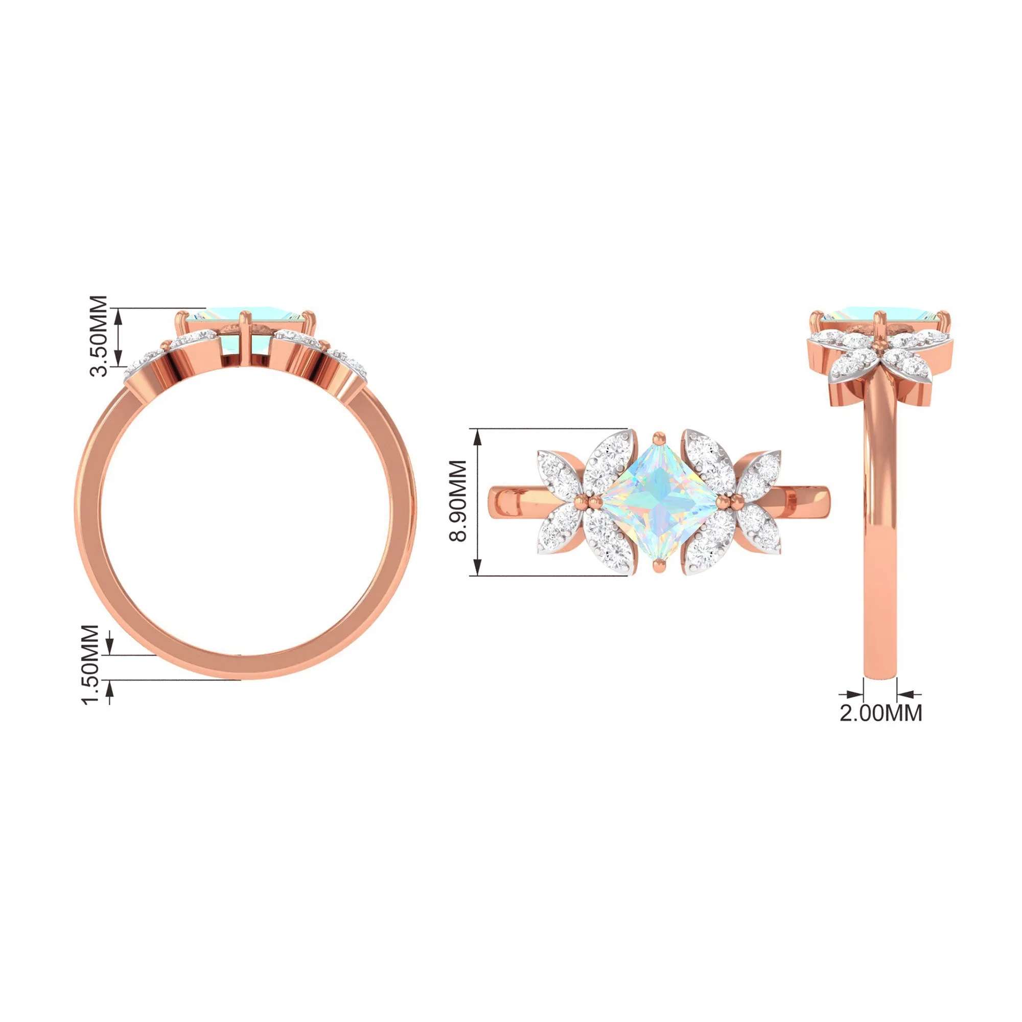 Princess Cut Ethiopian Opal Flower Engagement Ring with Diamond