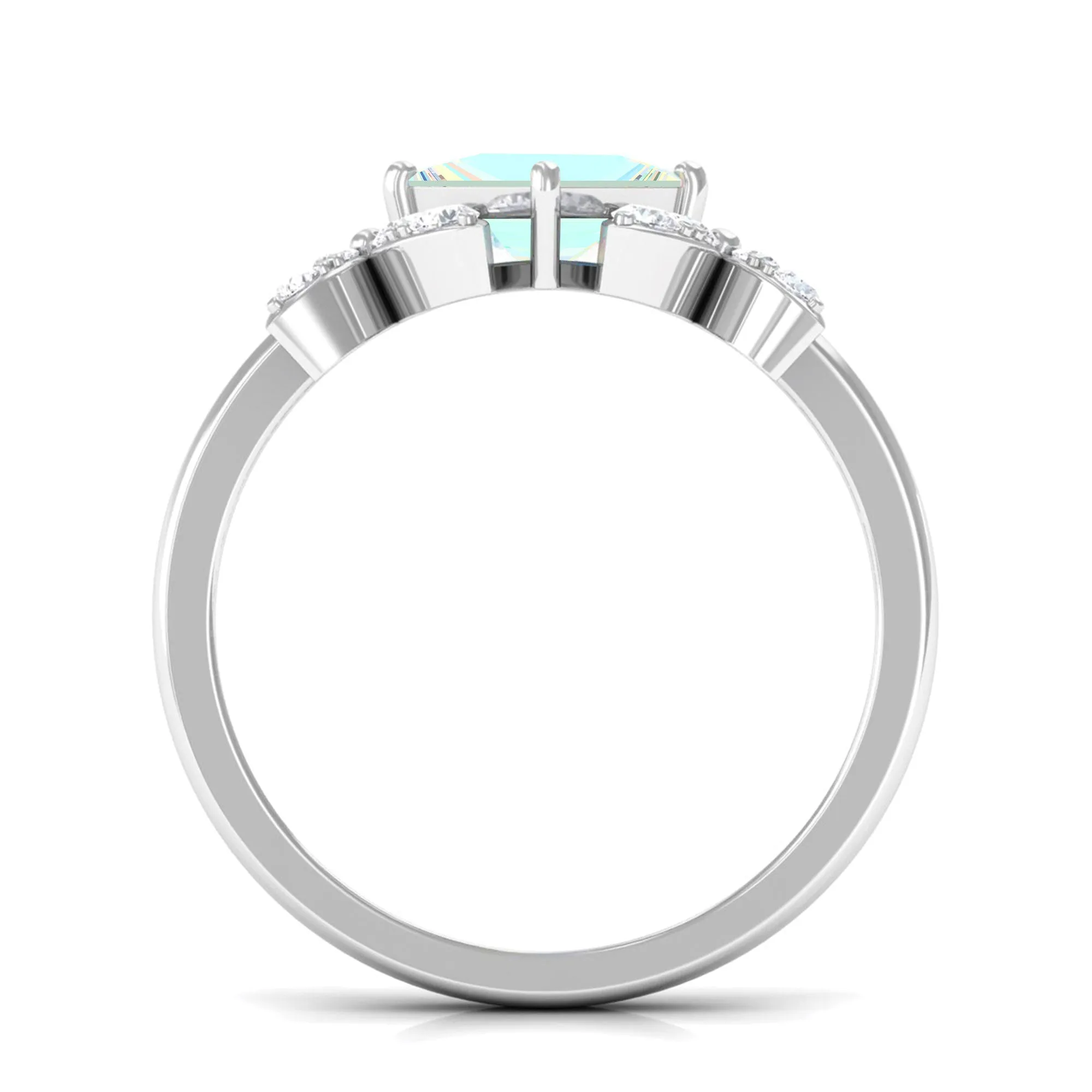 Princess Cut Ethiopian Opal Flower Engagement Ring with Diamond