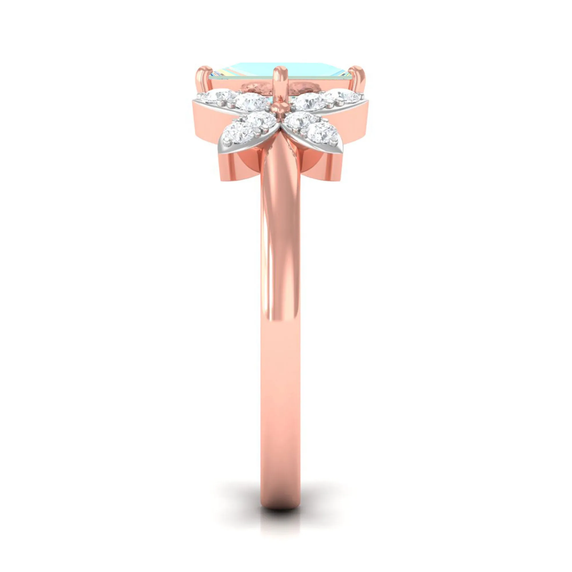 Princess Cut Ethiopian Opal Flower Engagement Ring with Diamond