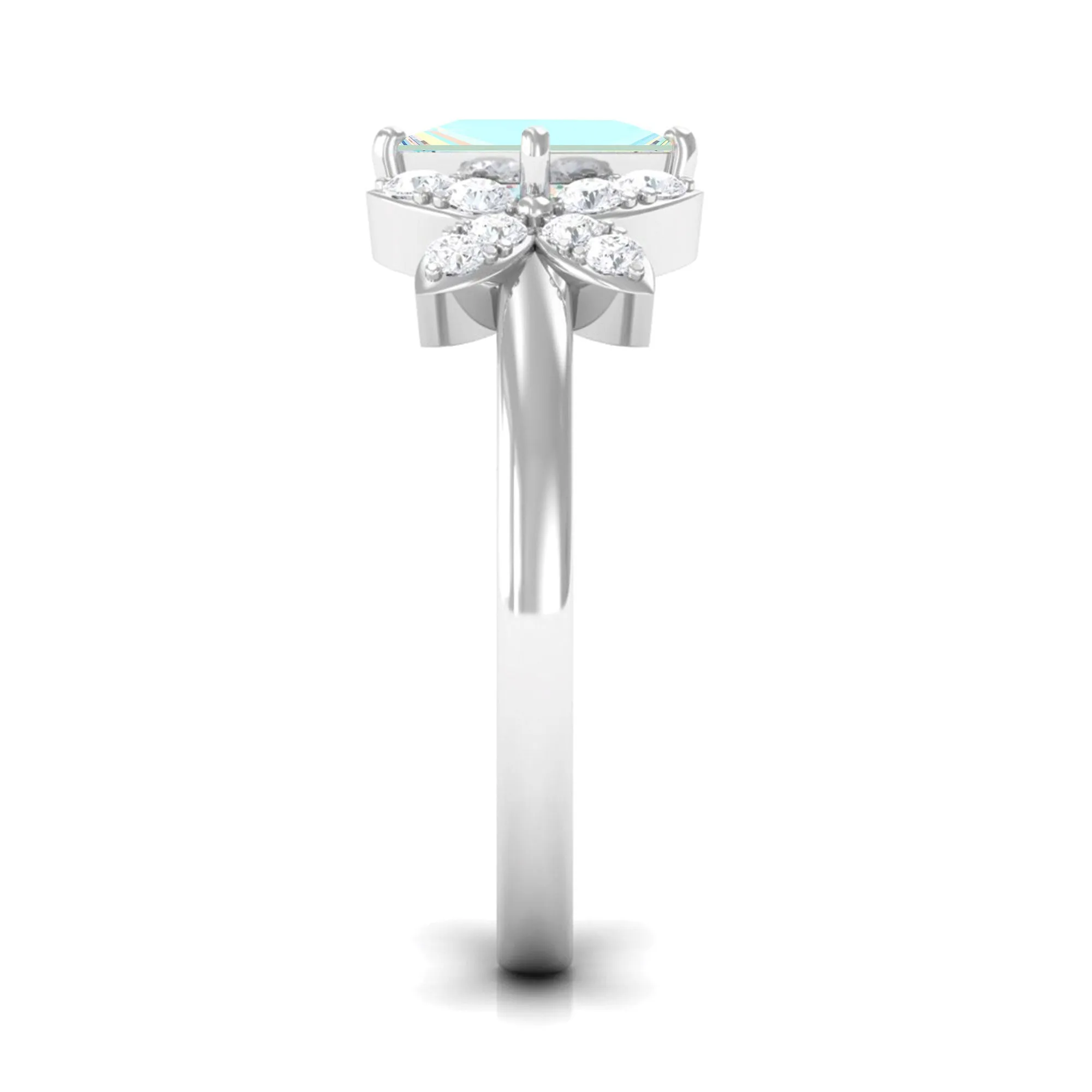 Princess Cut Ethiopian Opal Flower Engagement Ring with Diamond