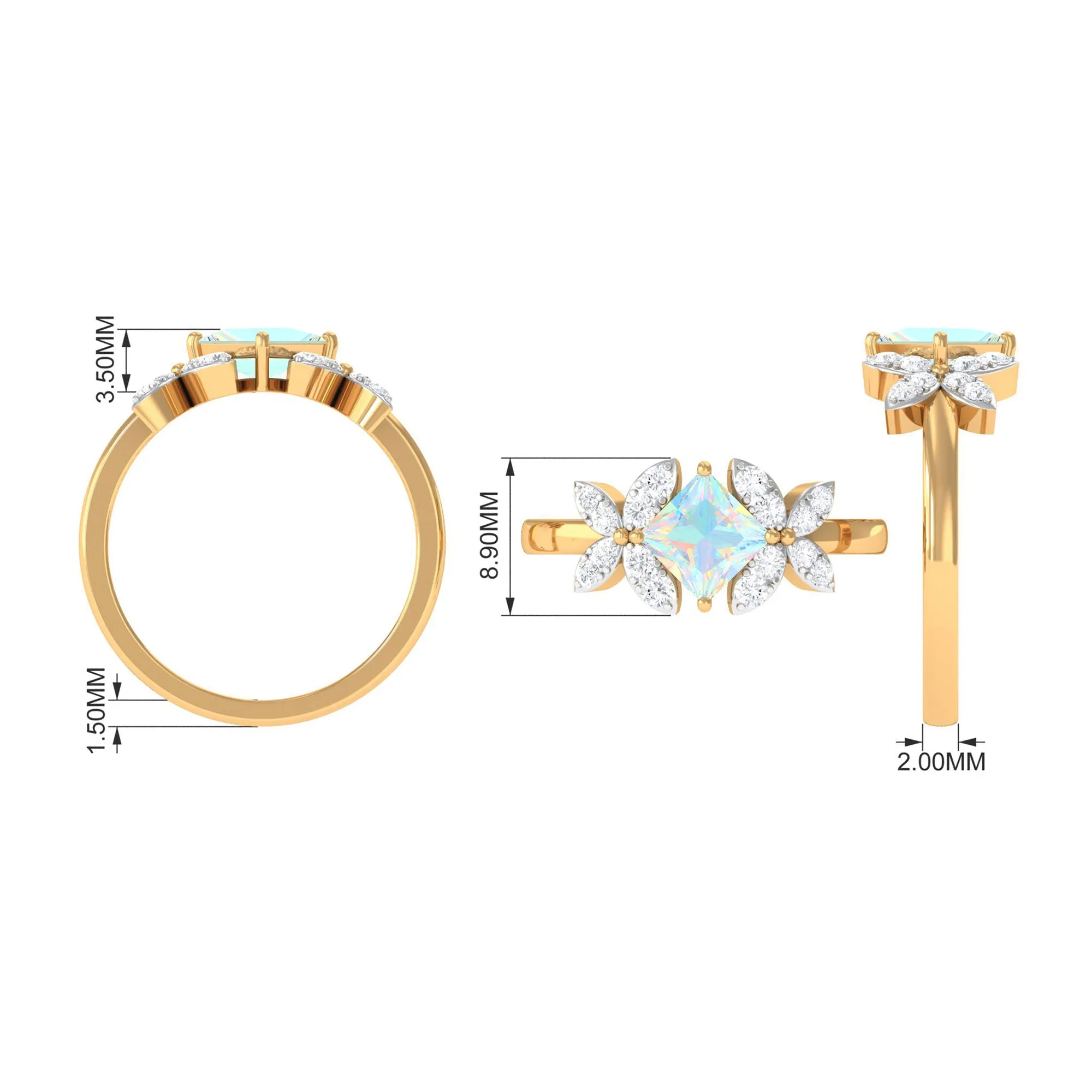 Princess Cut Ethiopian Opal Flower Engagement Ring with Diamond
