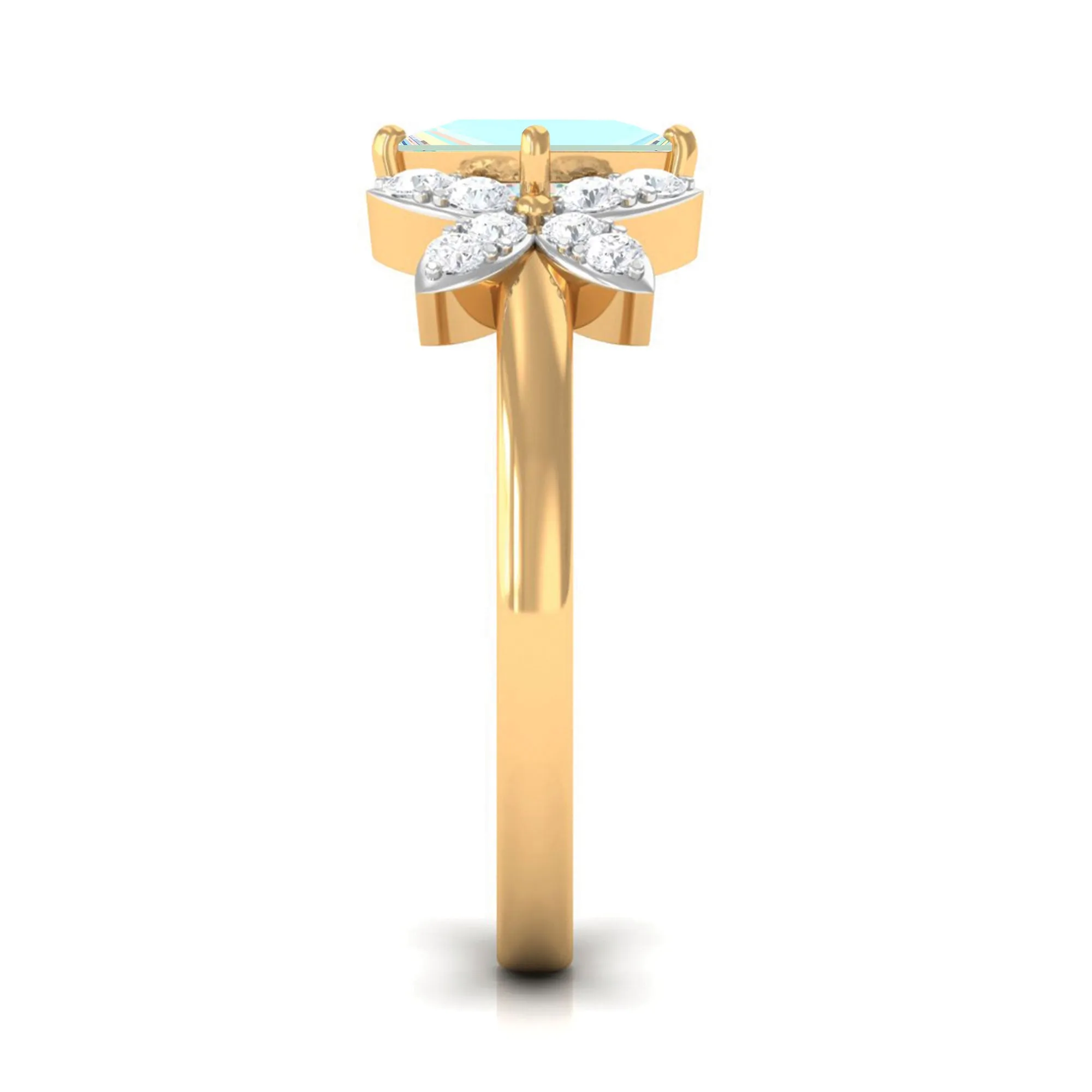 Princess Cut Ethiopian Opal Flower Engagement Ring with Diamond