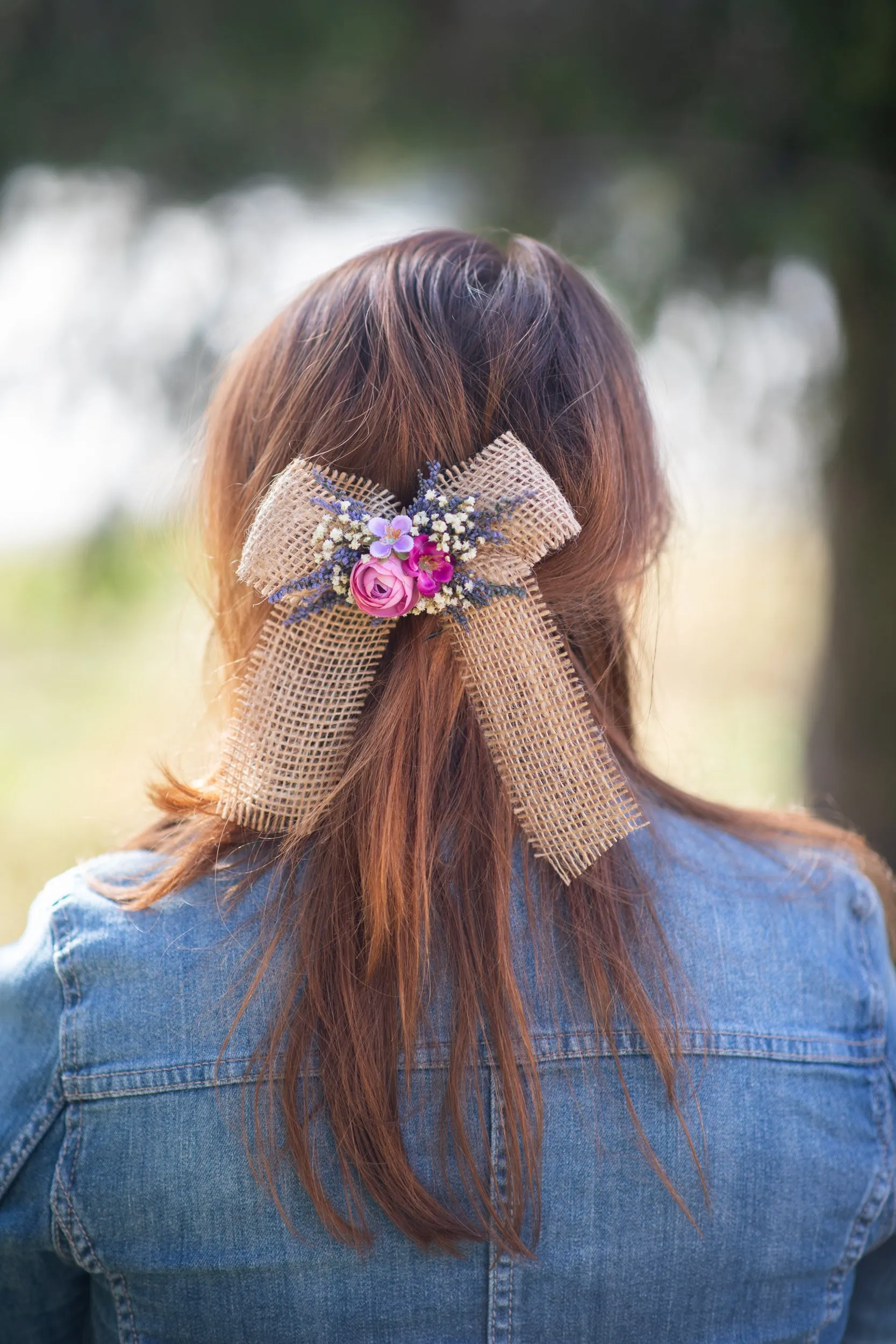Provence lavender hair bow Flower barrette clip Provence wedding Bride 2021 Back to school Hair bow for girl Magaela Gift Ponytail clip