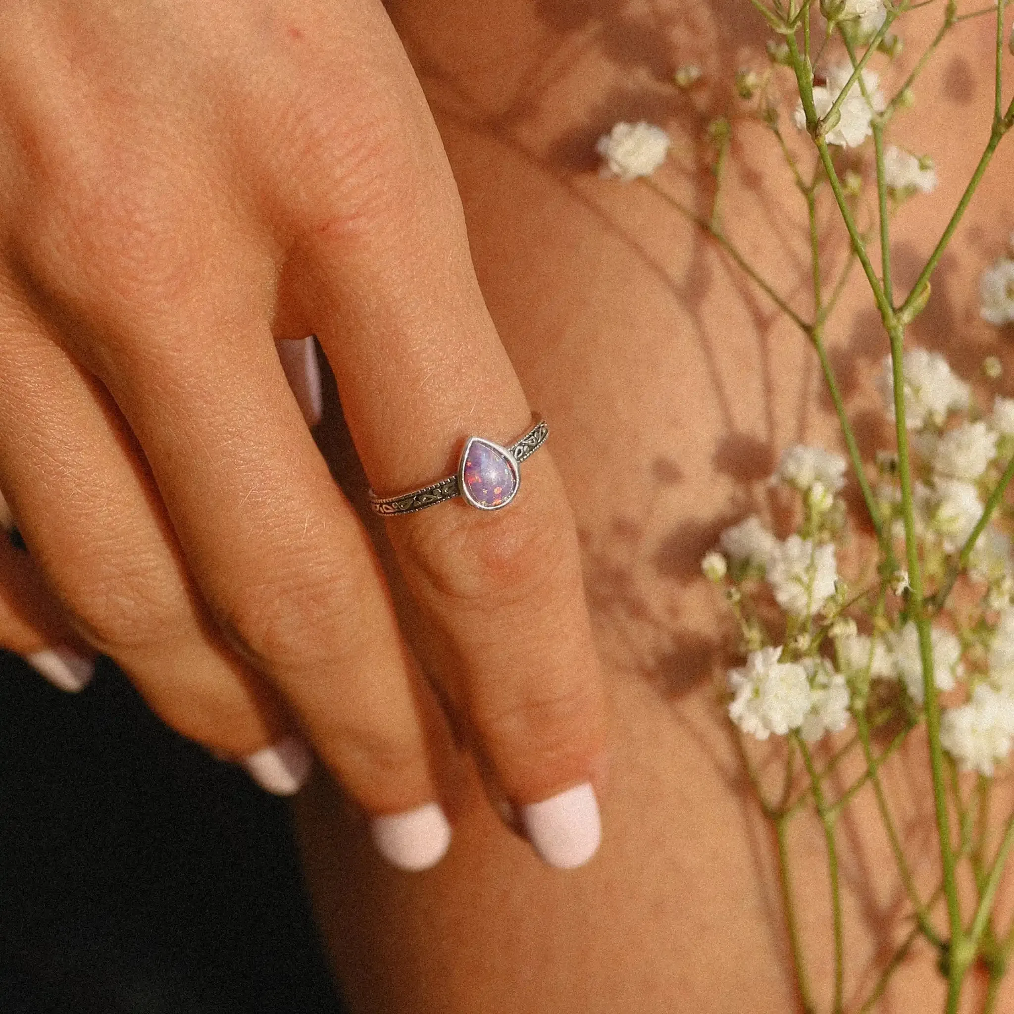Purple Tear Drop Opal Ring