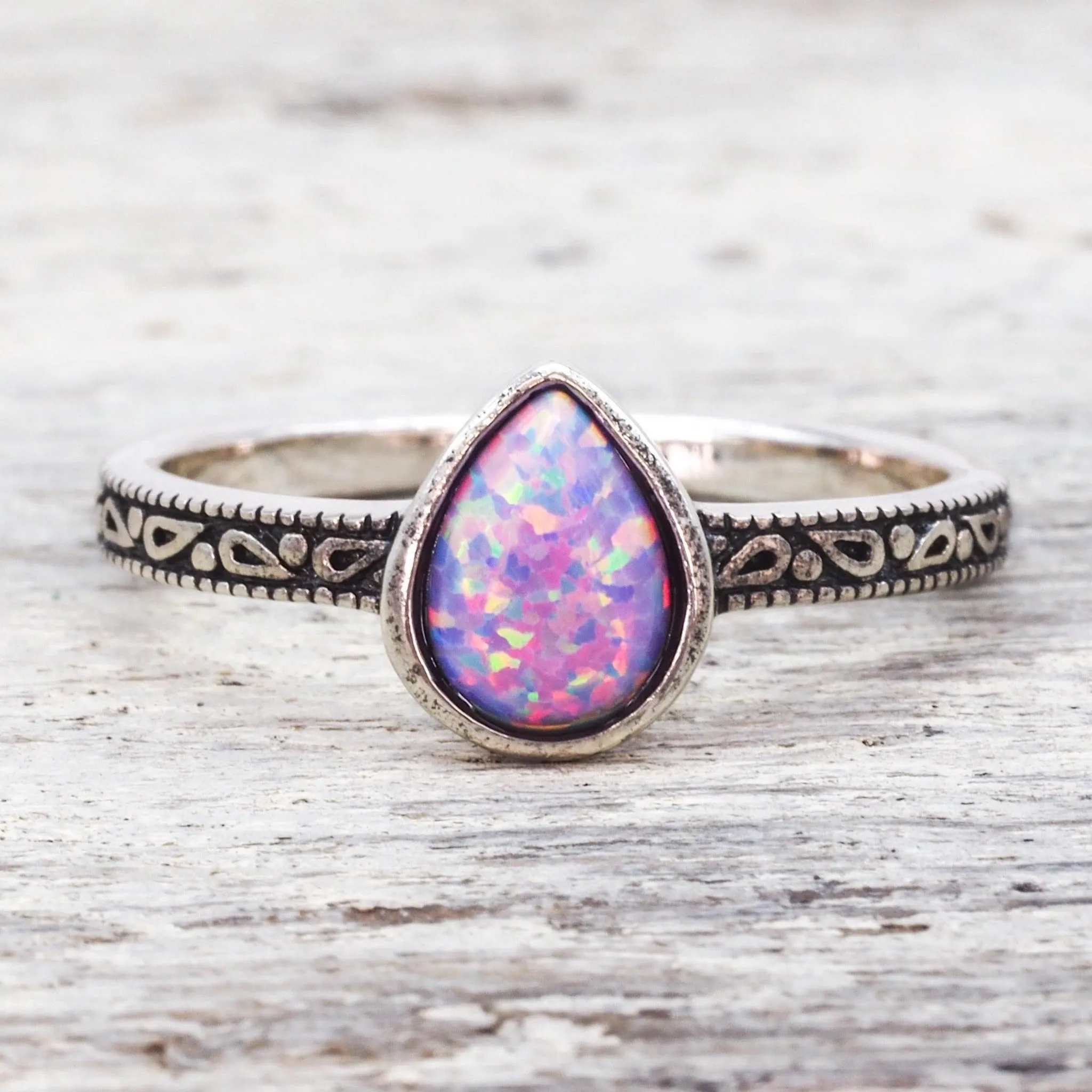 Purple Tear Drop Opal Ring