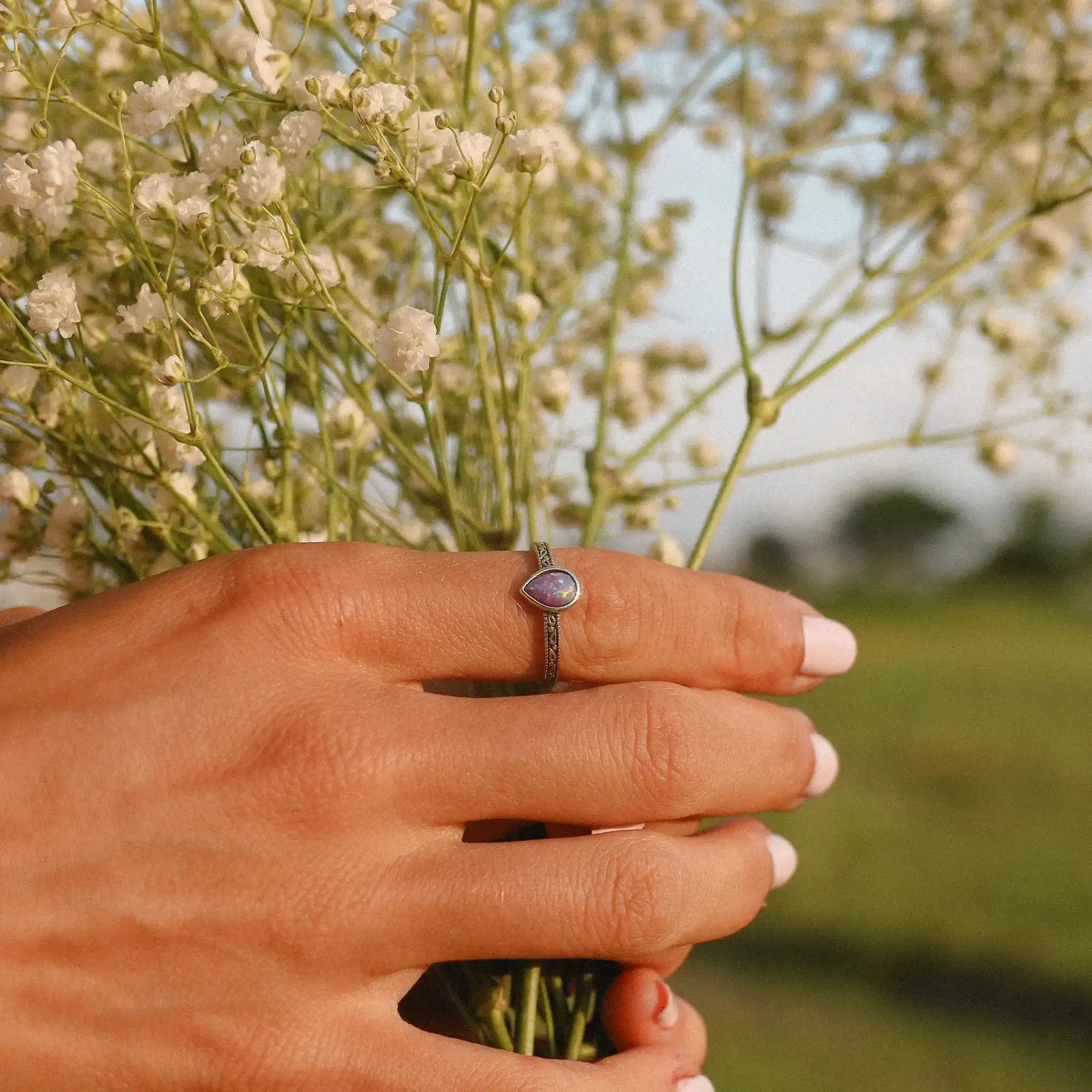 Purple Tear Drop Opal Ring