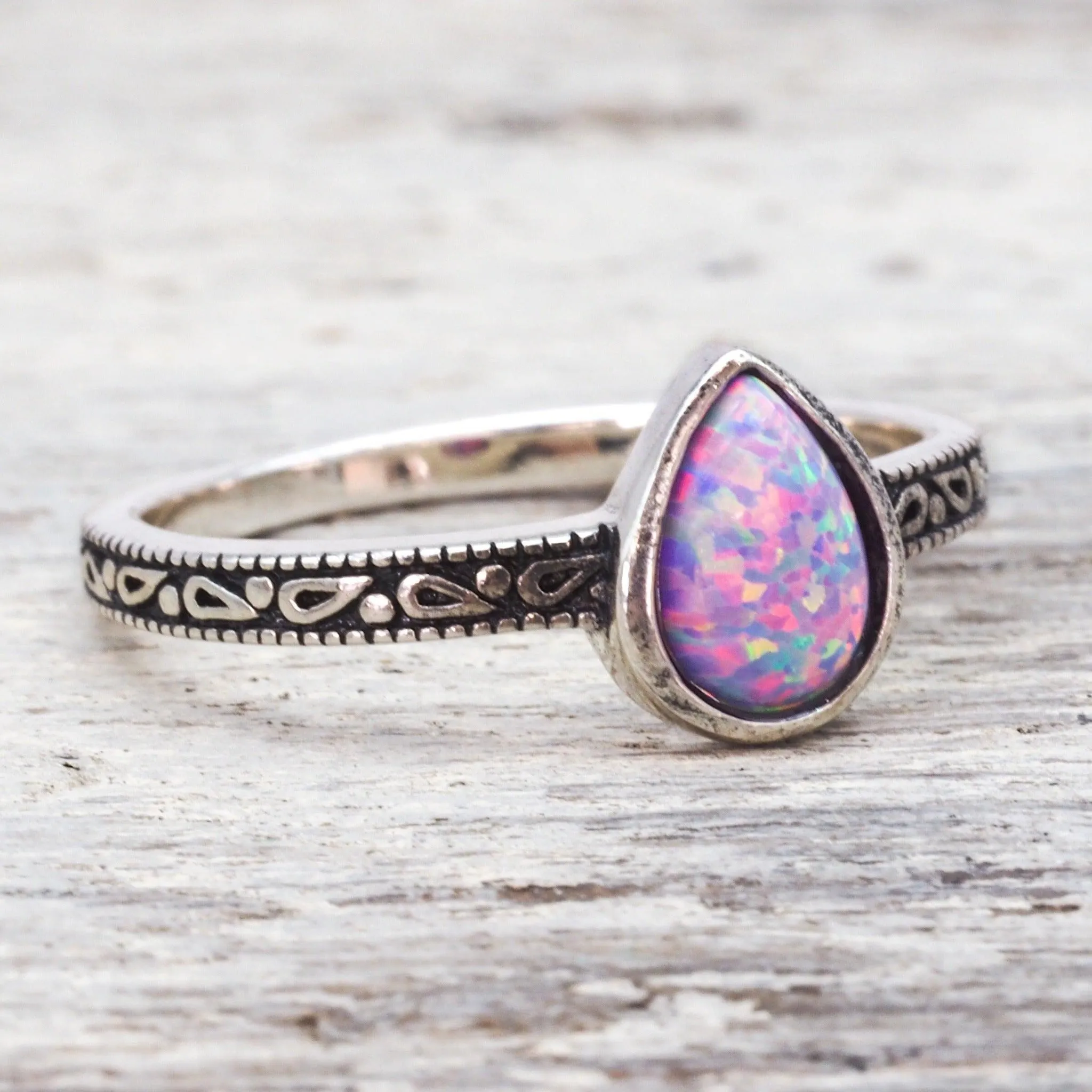 Purple Tear Drop Opal Ring