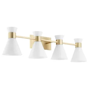 Quorum Beldar 5119-4-80 Vanity - Aged Brass W/ Gloss Opal