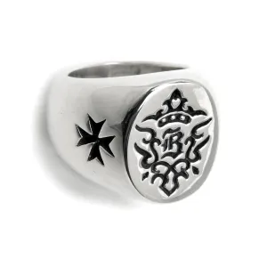 "B" Crown with Crosses Ring