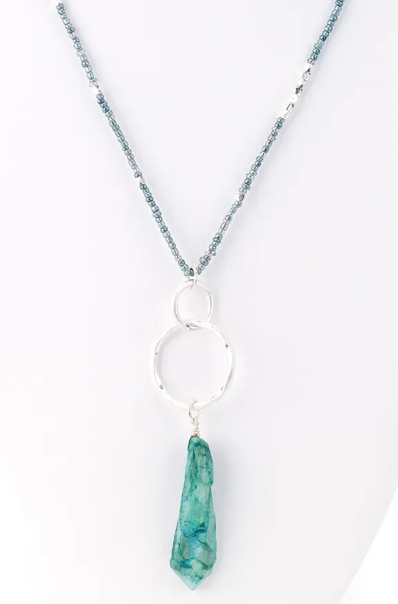 Raw Crystal Pendant Beaded Long Necklace