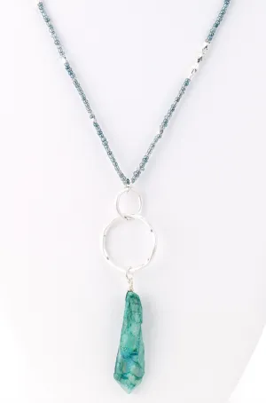 Raw Crystal Pendant Beaded Long Necklace