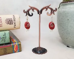Red Coral Earrings Wrapped with Silver Wire, Beach, Tropical, Boho, Bohemian, OOAK Handmade