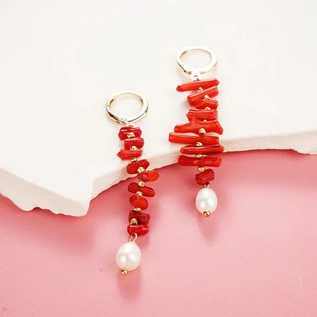 Red Enamel Coral Tree Antlers Acrylic Resin Dangle Earrings