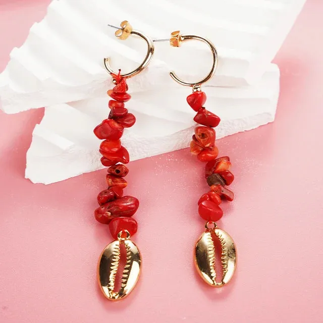Red Enamel Coral Tree Antlers Acrylic Resin Dangle Earrings