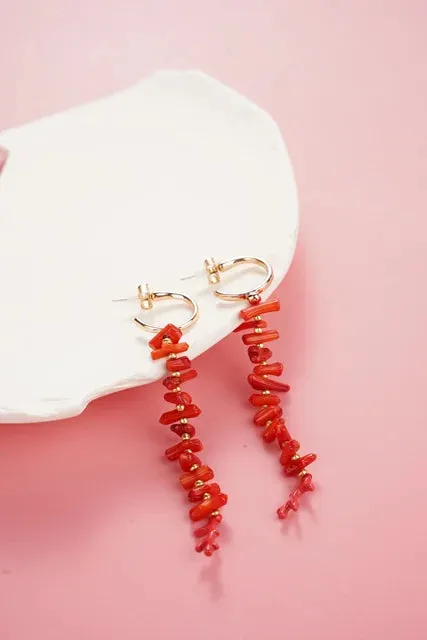 Red Enamel Coral Tree Antlers Acrylic Resin Dangle Earrings