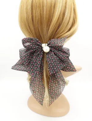 retro print hair bow chiffon hair accessory for women
