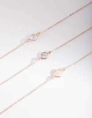 Rose Gold Round Semi Precious Stone Bracelet & Anklet 3 Pack