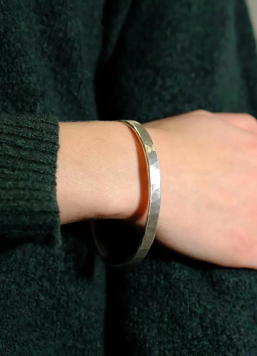 Rounded Hammered Silver Bangle